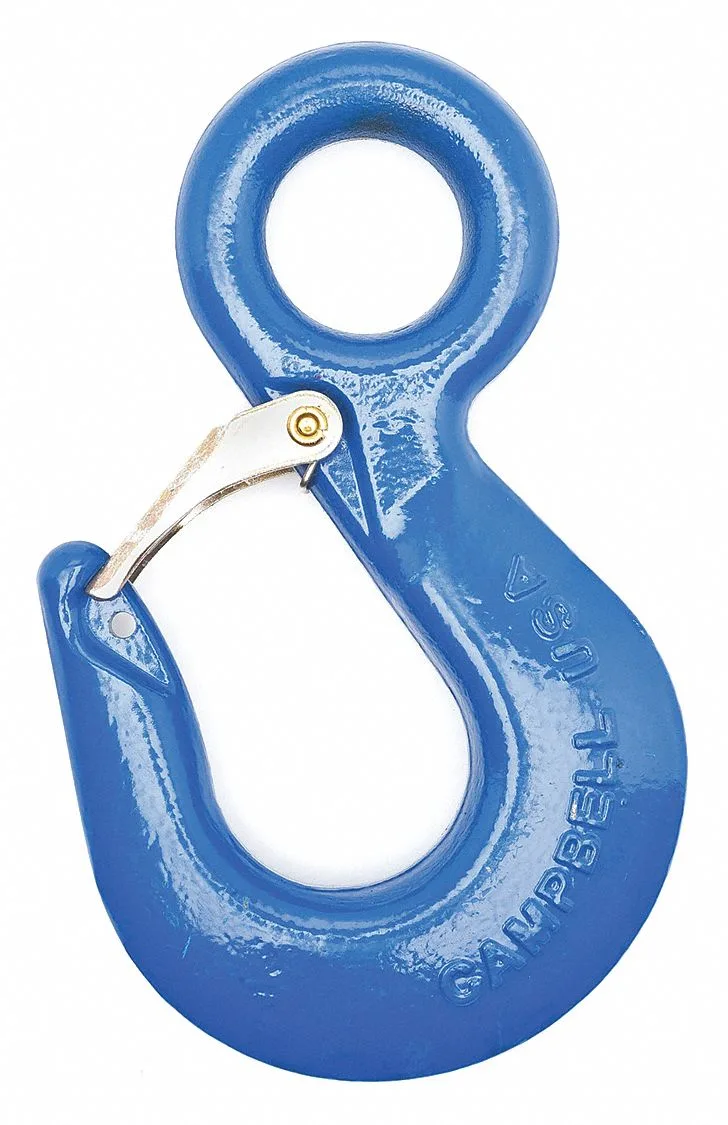 Campbell alloy steel eye hoist hook with latch, silver finish