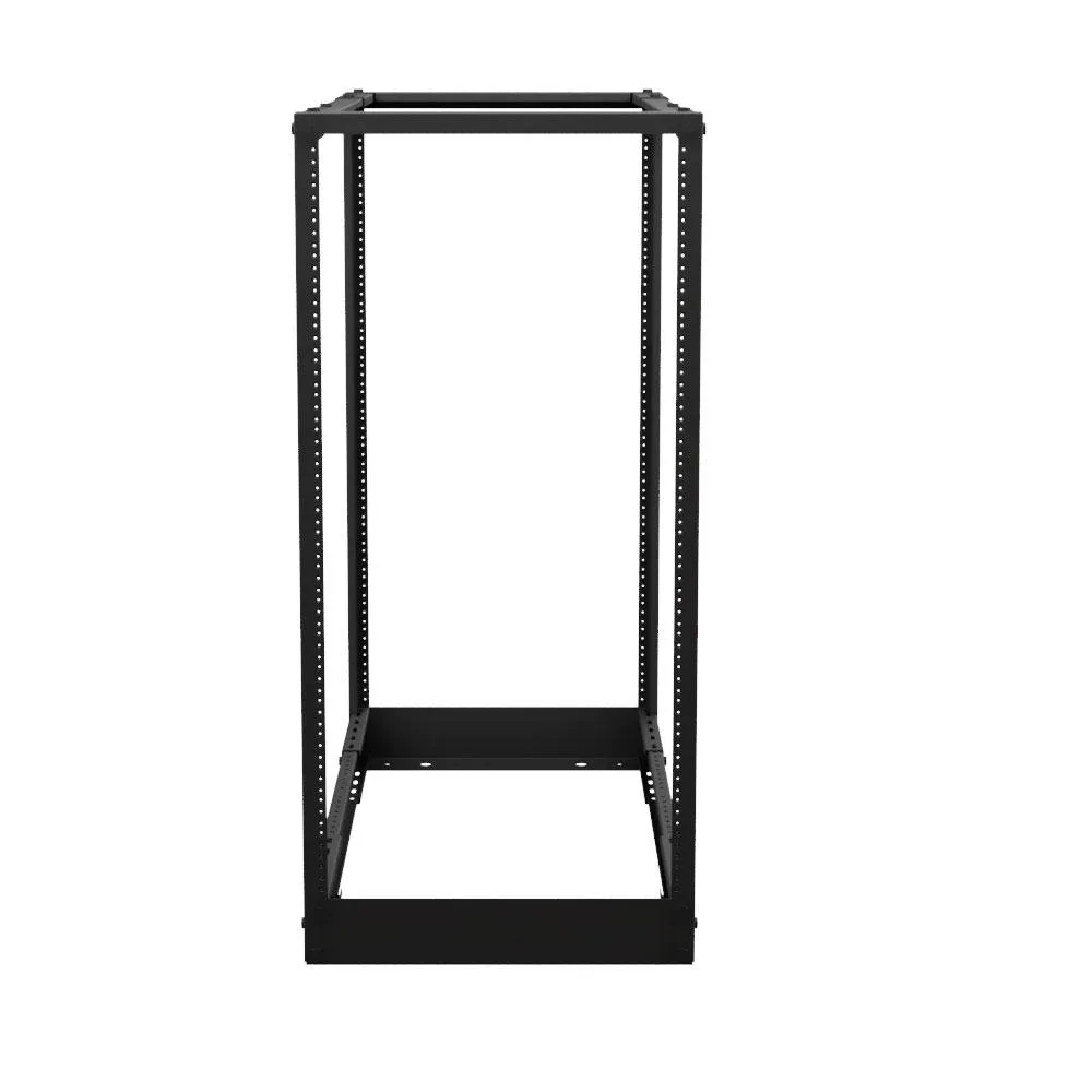 Black open-frame 22U server rack, adjustable depth 22 to 40 inches, 14 gauge steel, caster compatible