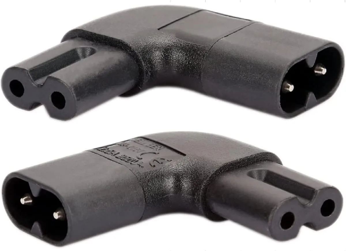 TeKit TeKit IEC C7 to C8 90° elbow adapter 2-pack computer power adapter cord — product photo