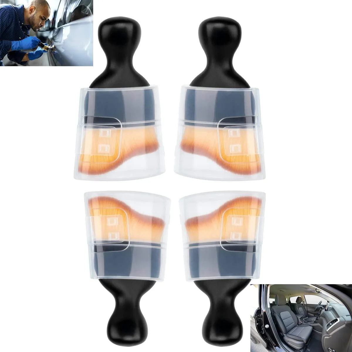 Four blue interior cleaning brushes with arc bristle design
