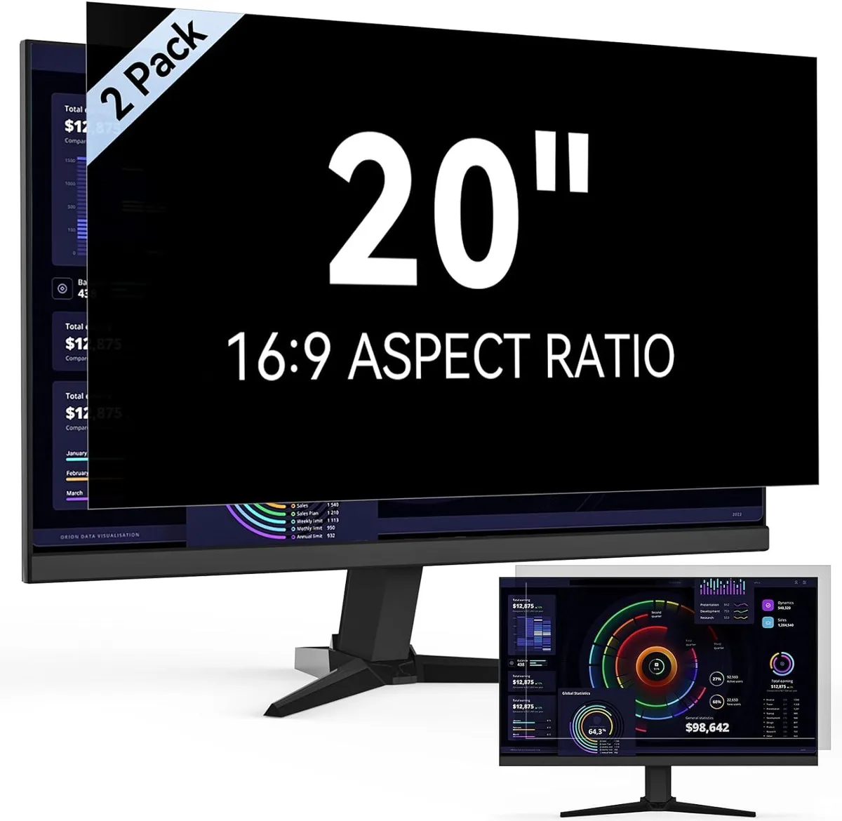 Two 20-inch 16:9 privacy filters with matte and glossy reversible sides