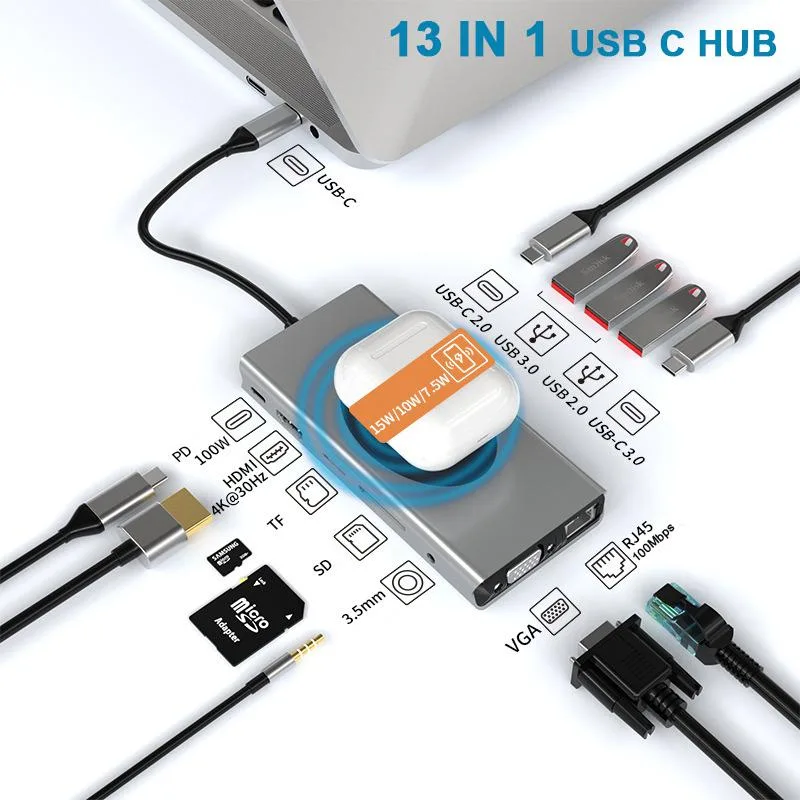 Jansicotek Jansicotek BXS13IN1 13-in-1 USB-C Dongle Docking Station for iPad Pro 2018/2019/2020 Silver — product photo