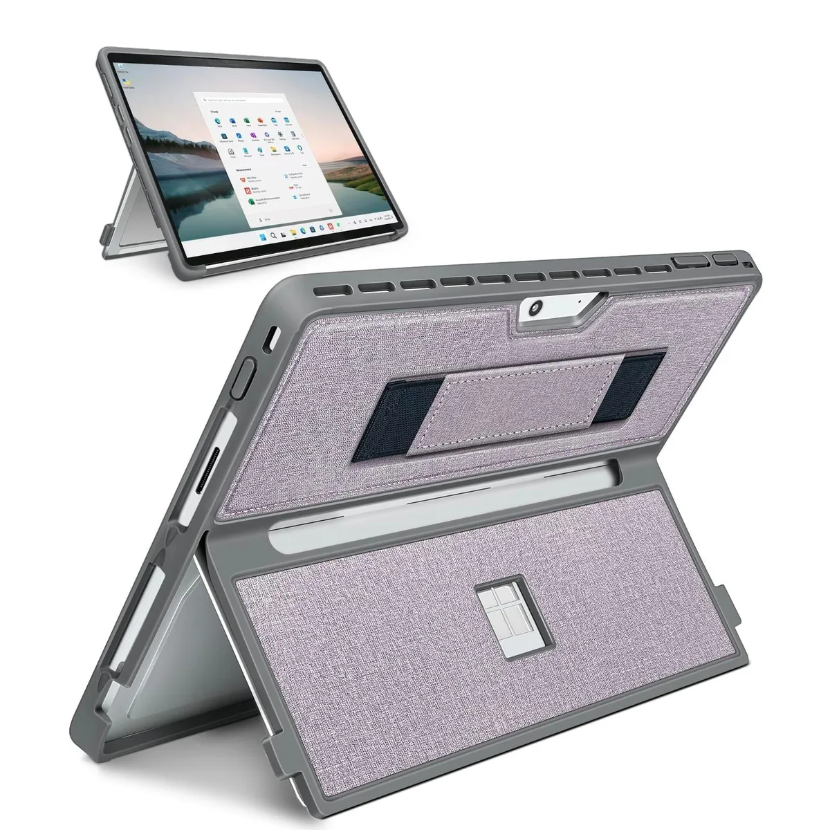 Light purple rugged case with built-in stand and elastic hand strap for Surface Pro 13-Inch