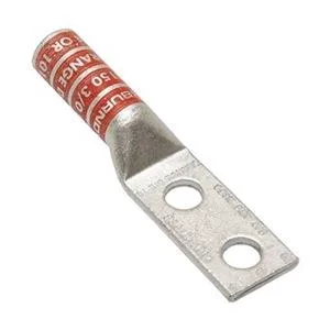 Copper two-hole compression lug with long barrel and orange colour code