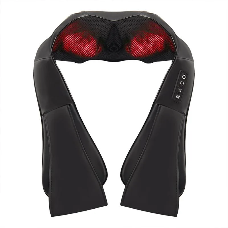 Black rectangular massage pillow with linen fabric and integrated controls