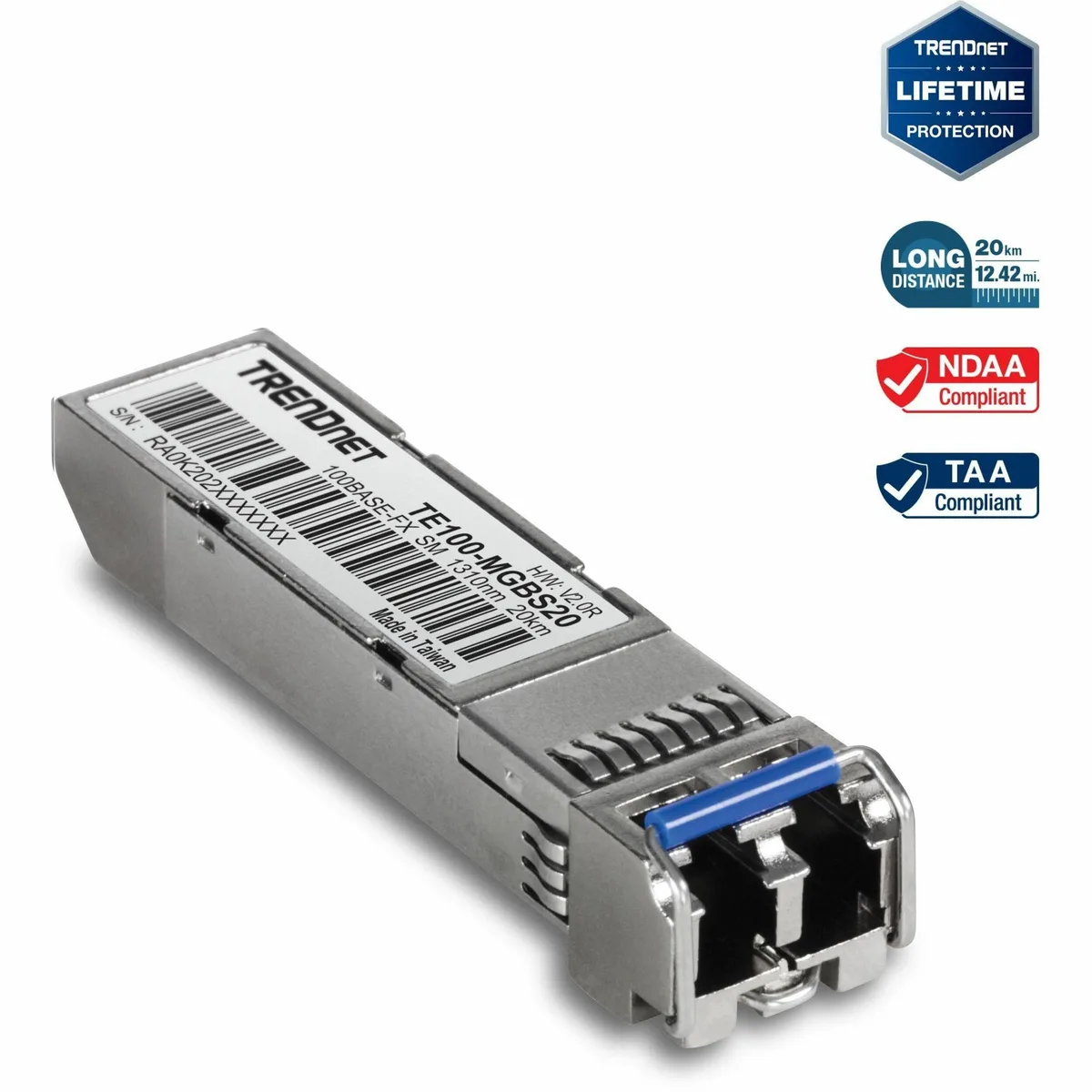 TRENDnet TRENDnet TE100-MGBS20 SFP transceiver 100Base-FX single-mode 20 km 155 Mbps 1310 nm — product photo