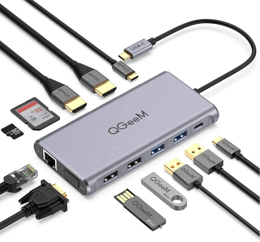 QGeeM QGeeM 12 in 1 USB-C Docking Station Gray — product photo