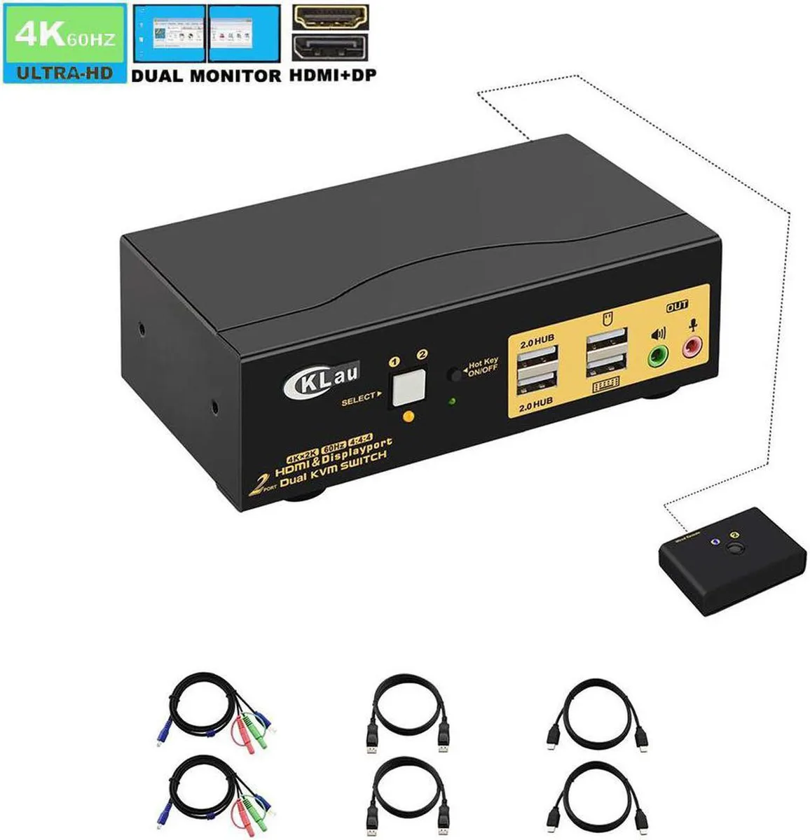 Vszerda Vszerda 2 Port HDMI + DisplayPort Dual Monitor KVM Switch 4K@60Hz — product photo