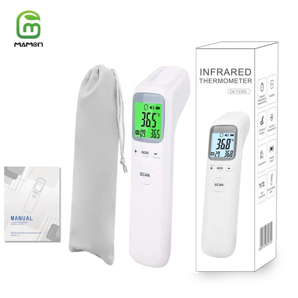 White forehead thermometer with digital display and memory function