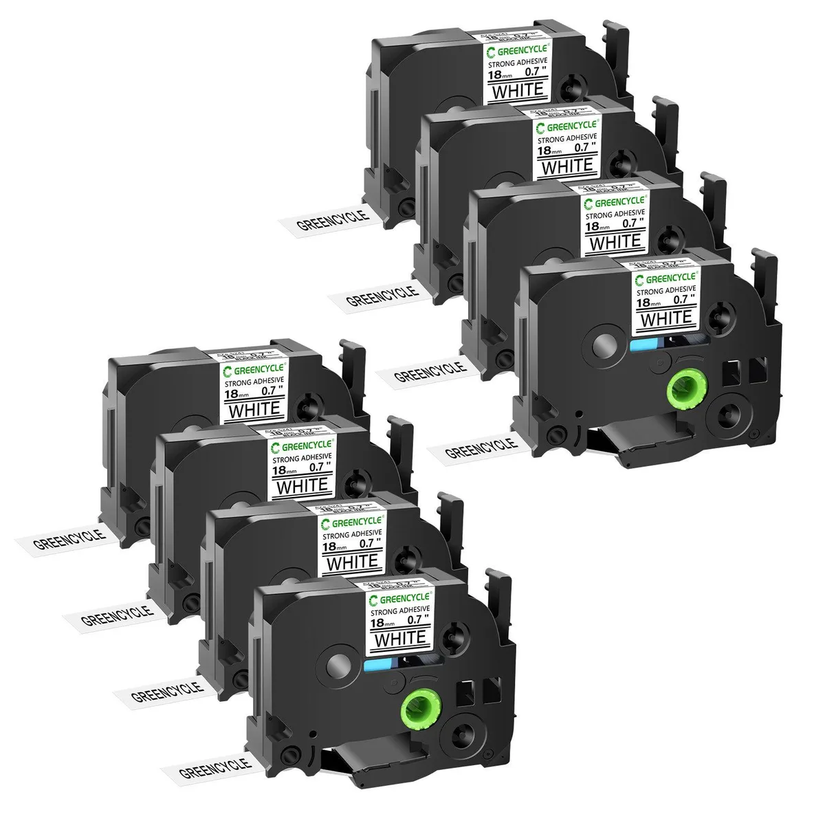 GREENCYCLE GREENCYCLE TZe-S241 18mm 26.2ft Black on White labelmaker tape 8 pack — product photo