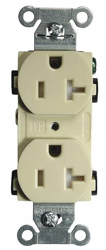 Ivory nylon duplex receptacle with smooth face and galvanized steel straps