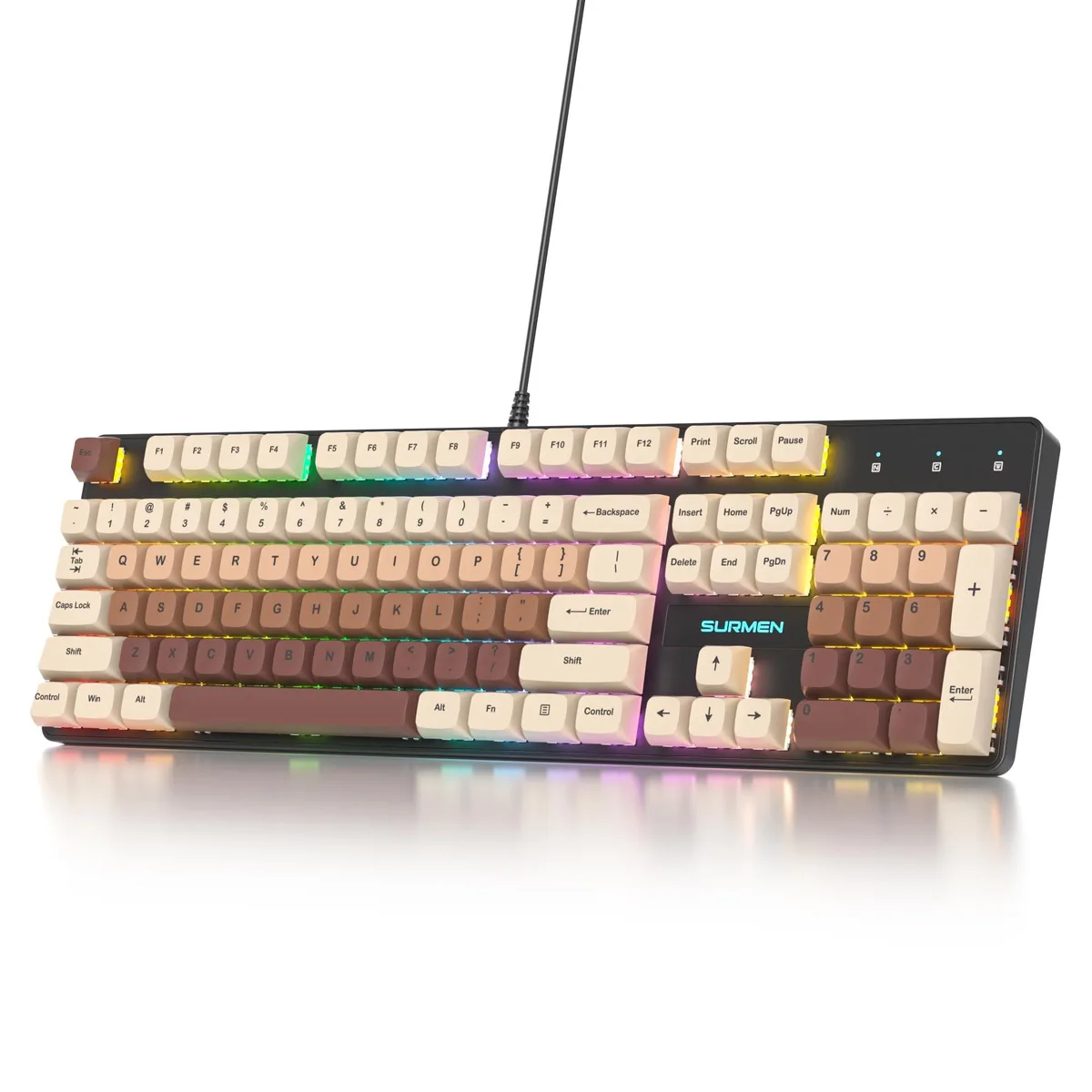 ARENTI ARENTI 104-Key Wired Mechanical Keyboard Brown XDA PBT Keycaps 45g Red Switches 2 in 1 Accessory — product photo