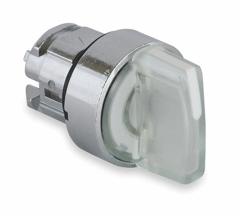 White illuminated selector switch, short lever, chrome bezel, 22 mm