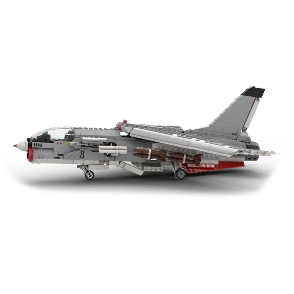 Boxed building brick set with 948 multi-coloured plastic pieces for a carrier-based fighter plane model