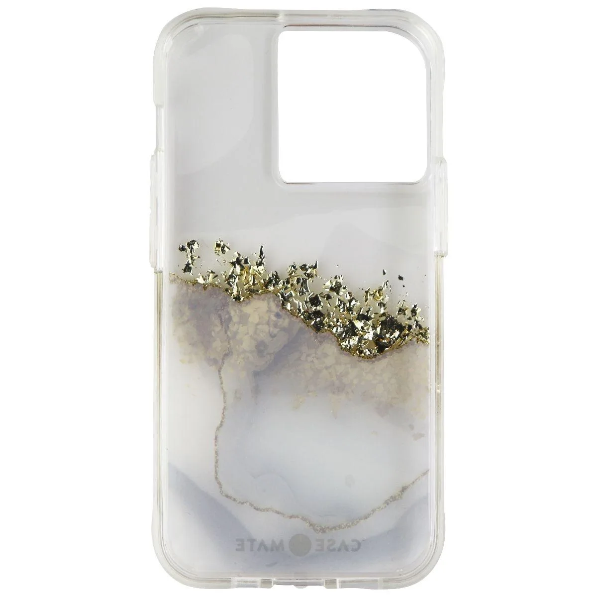 Clear glossy case with semi-opaque marble pattern and gold accents for iPhone 13 Pro