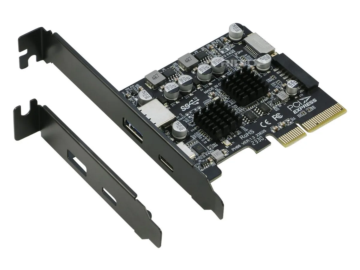 RIITOP RIITOP PCIe 3.0 x4 to USB 3.2 Gen1 expansion card 20Pin Type-E USB 3.0 USB-C 10Gbps low-profile bracket — product photo