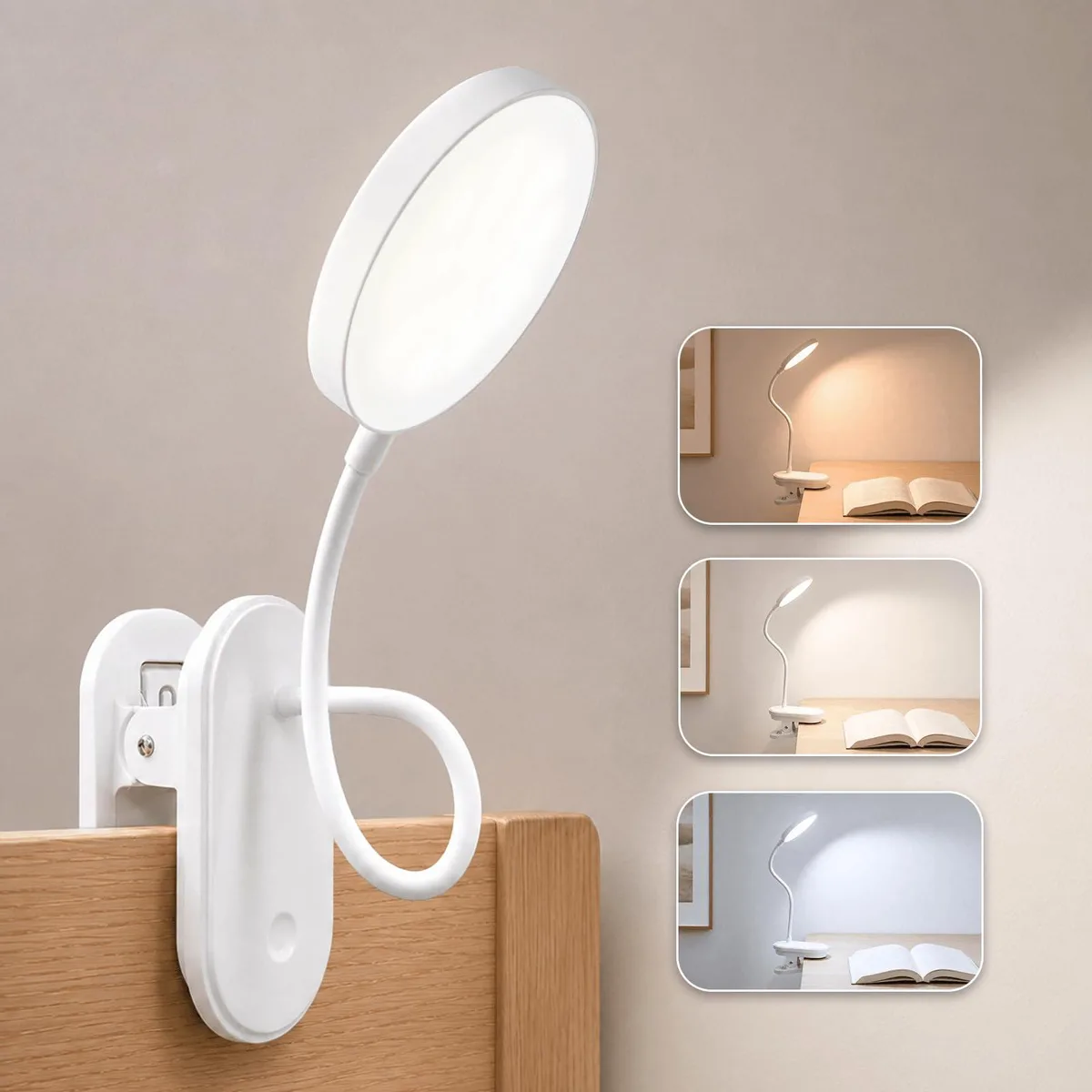  Pirxxiy LTCOL001-WH-Milan clip-on light fixture 2600mAh 3000K-4000K-5700K 2x12x1.7in — product photo