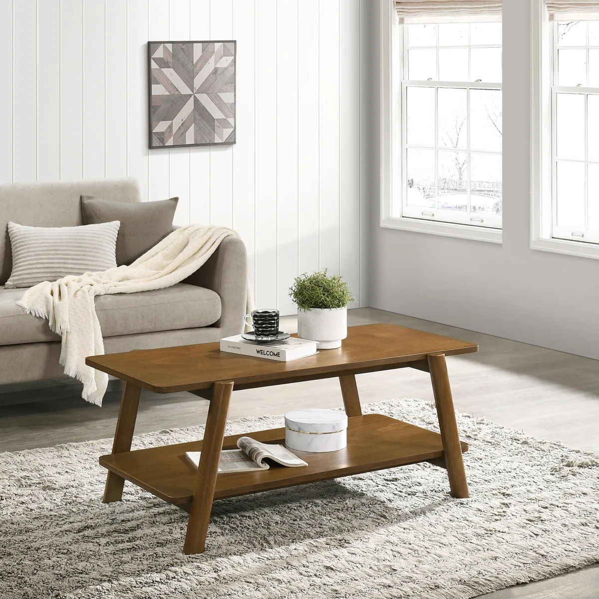tuphen tuphen Metz Mid-Century Modern Wood Shelf Coffee Table, Walnut Finish — product photo