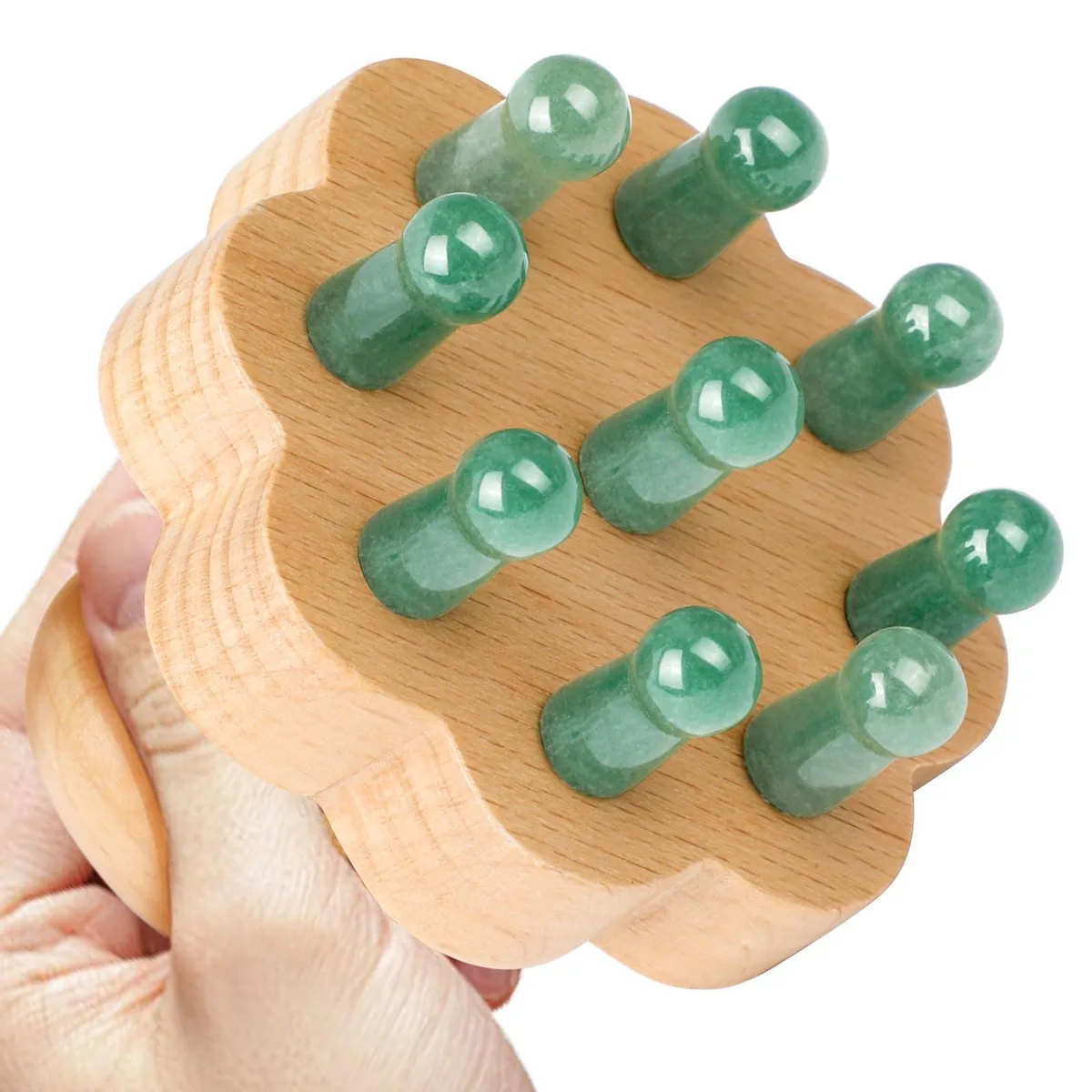 Small jade and wood scalp comb with nine smooth teeth