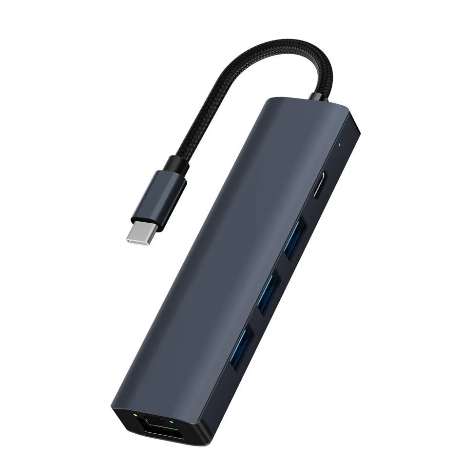 GazeKu GazeKu USB-C 5-port hub RJ45 1000Mbps PD 100W Gray — product photo