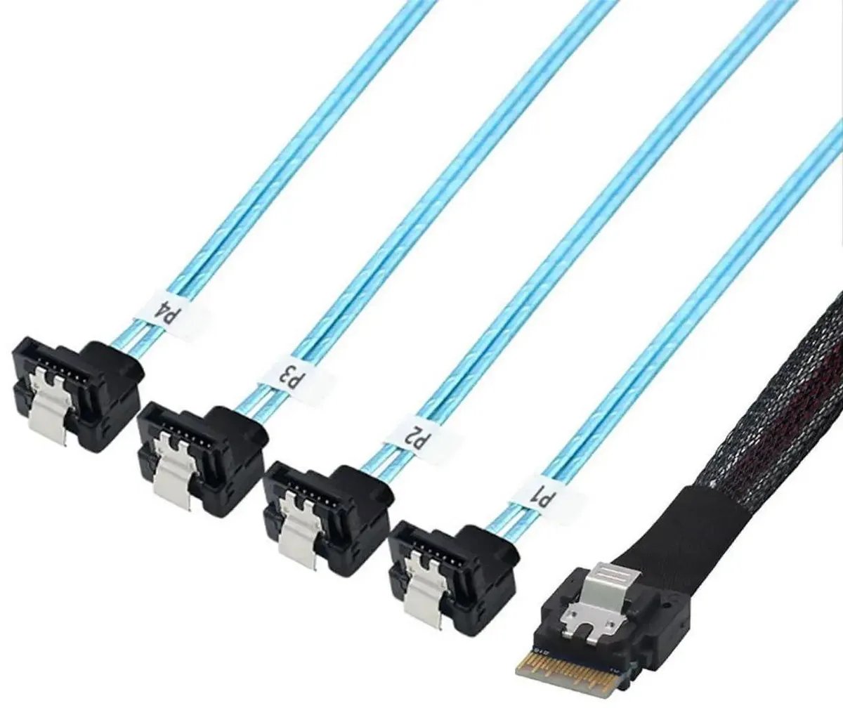 SMUGDESK SMUGDESK PCIe 4.0 Slimline SAS SFF8654 4i 38Pin to 4×90° SATA 1m — product photo
