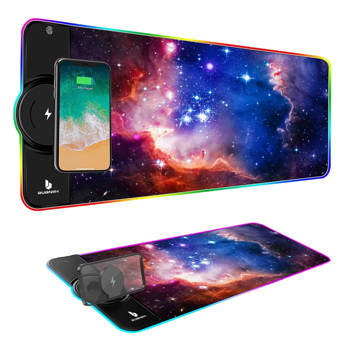 KEHIPI KEHIPI Wireless Charging Mouse Pad 15W 10 Lighting Modes Galaxy 31.5x11.8in — product photo