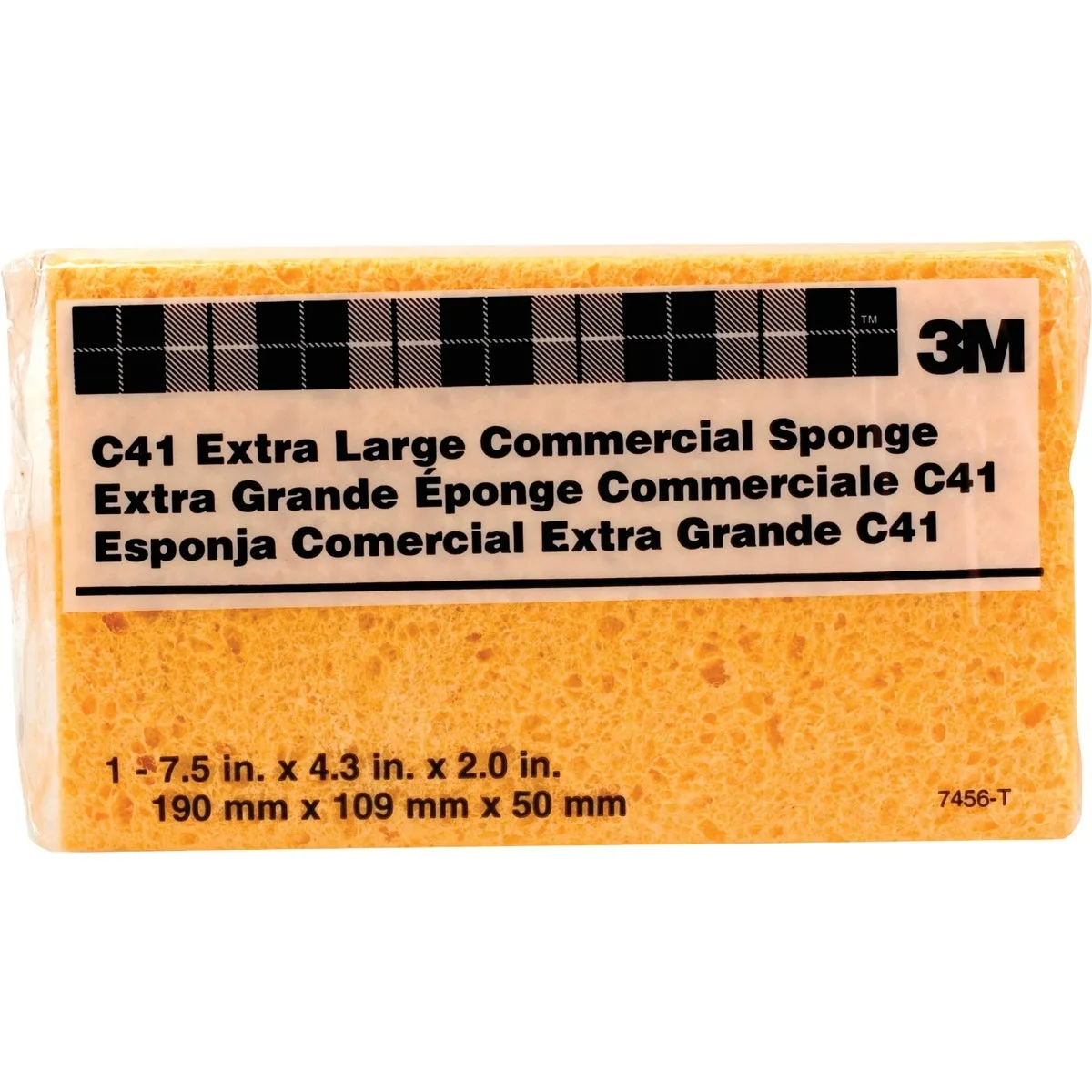 Rectangular yellow cellulose sponge, 7.5 by 4.3 inches, model C41