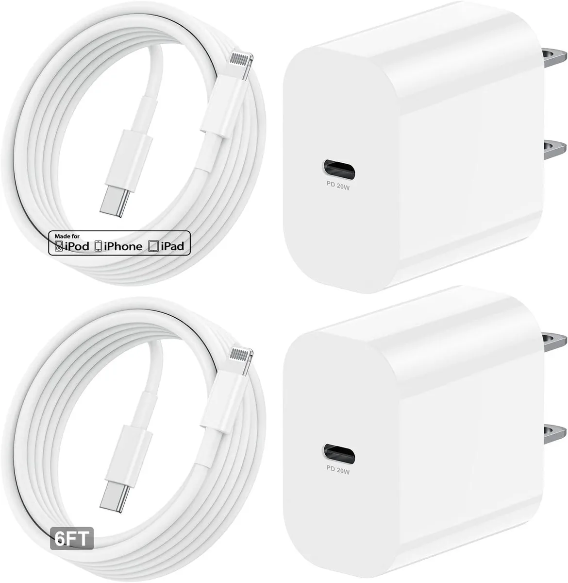 ONITOON ONITOON 20W USB-C Wall Charger with 6ft Lightning Cable MFi 2-Pack — product photo