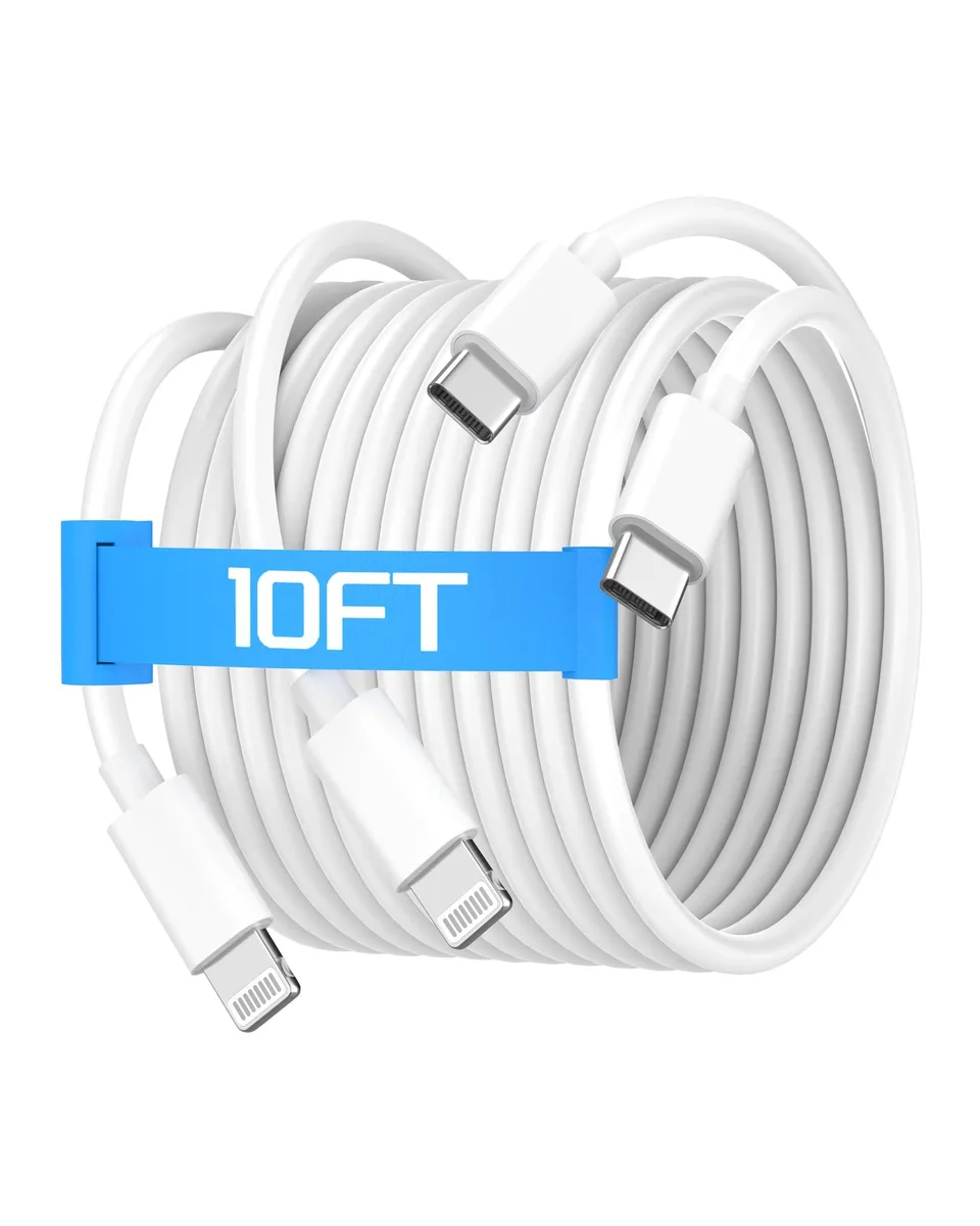  Smilebridge USTU-130 USB-C to Lightning Cable 10FT 2 Pack White — product photo