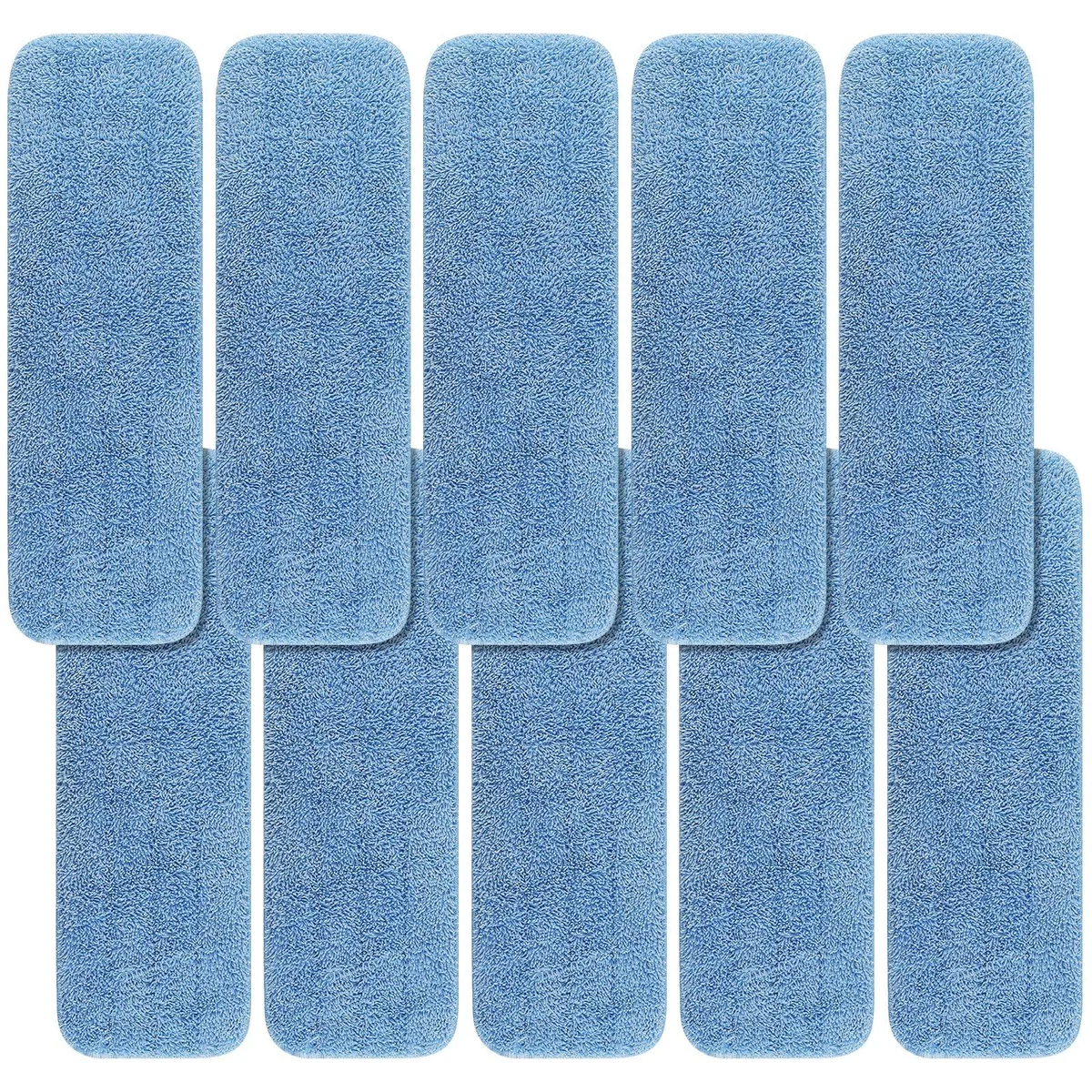 Ten white microfibre mop pads, flat rectangular 18 by 5.6 inches
