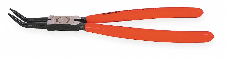 Black chrome vanadium retaining-ring pliers with angled tips and dipped handles