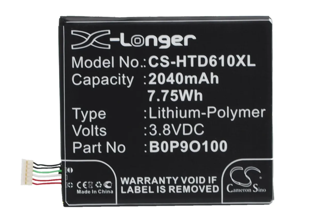 Rectangular smartphone battery with gold contacts and printed labels