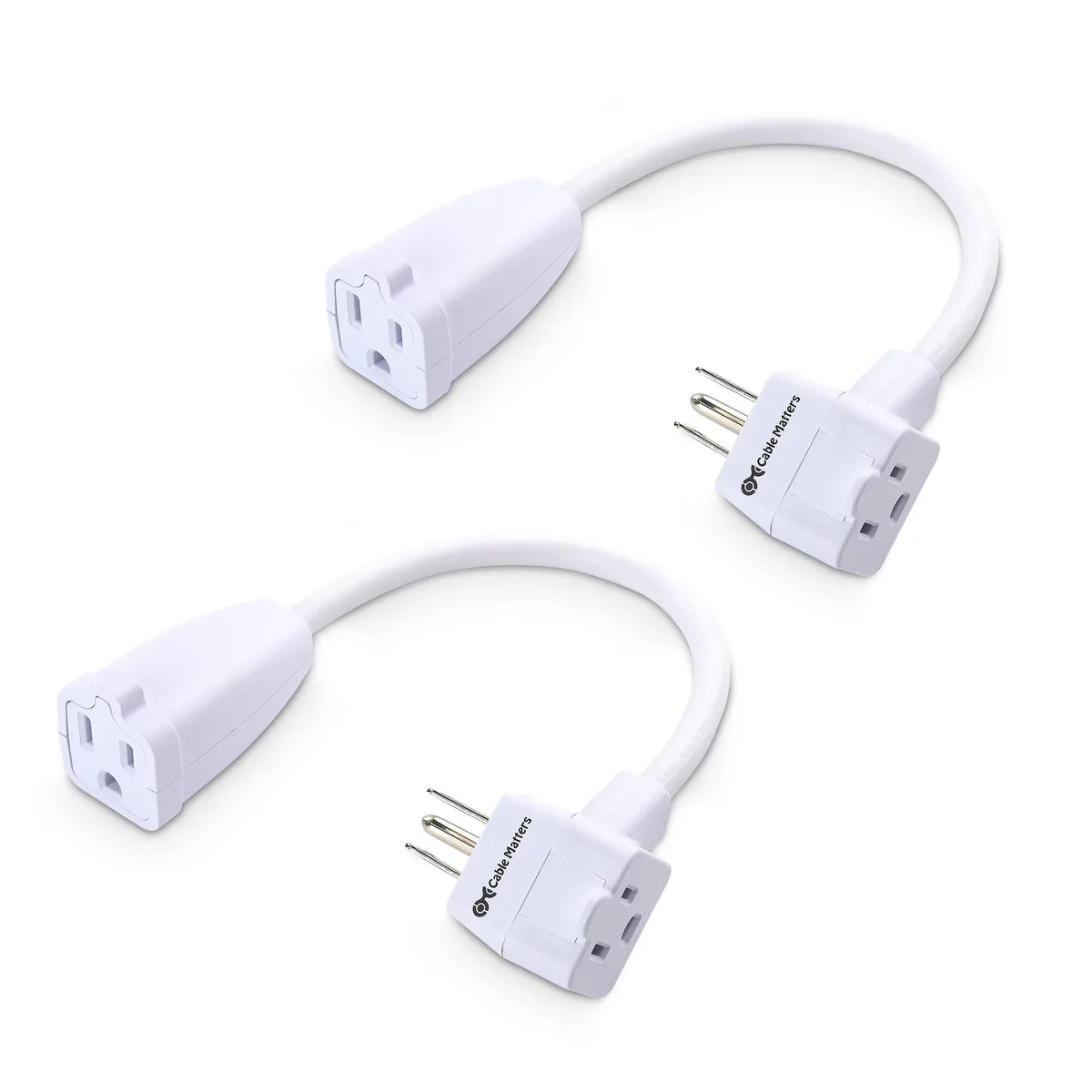  Cable Matters 400124-WHT-1x2 2-Pack 13A 1625W 1ft White Power Extension Cord — product photo