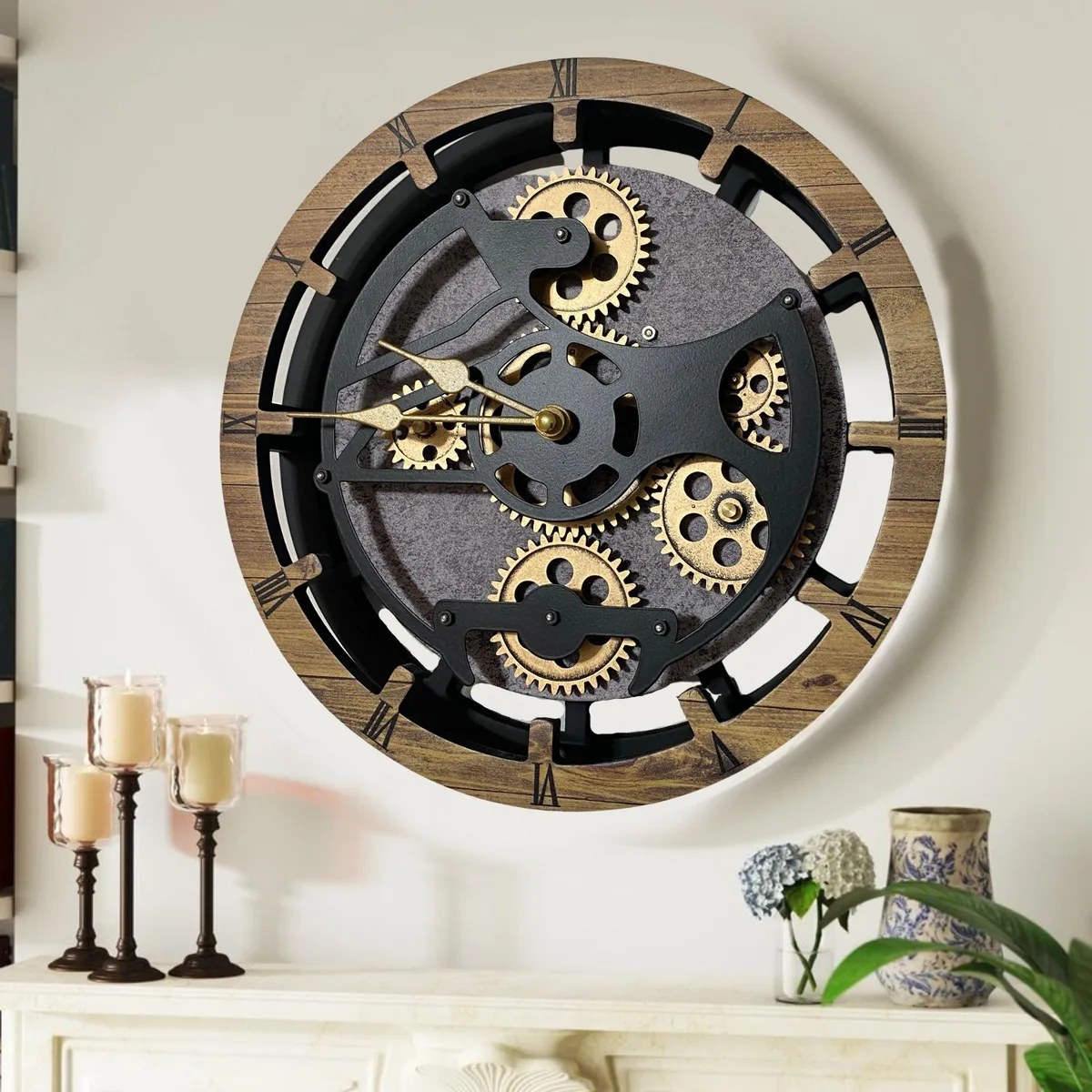 The Gears Clock The Gears Clock 16 inch Wood Stone Convertible Clock — product photo