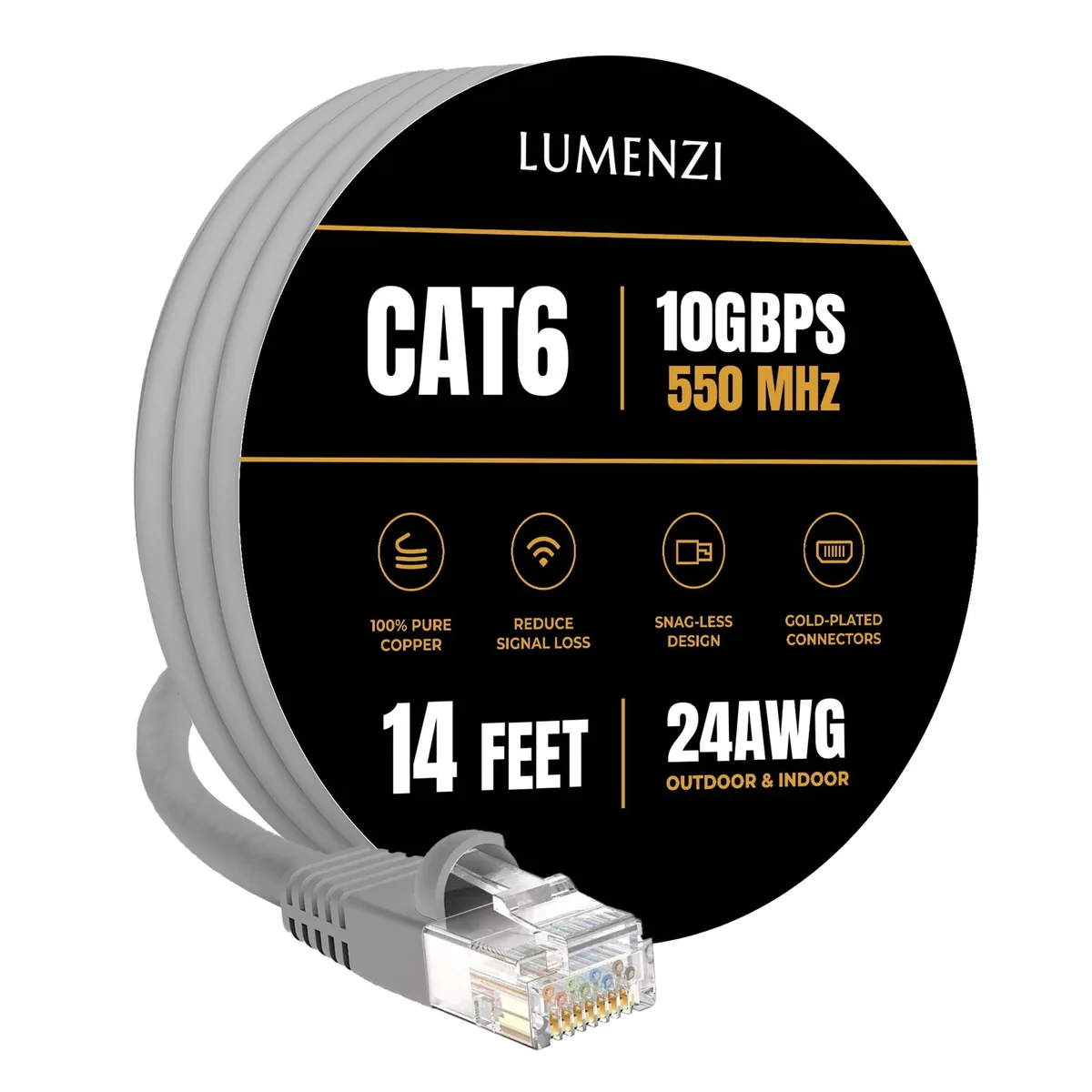 Lumenzi Lumenzi Cat 6 Ethernet Cable 14 FT Grey 10 Gbps 550 MHz — product photo