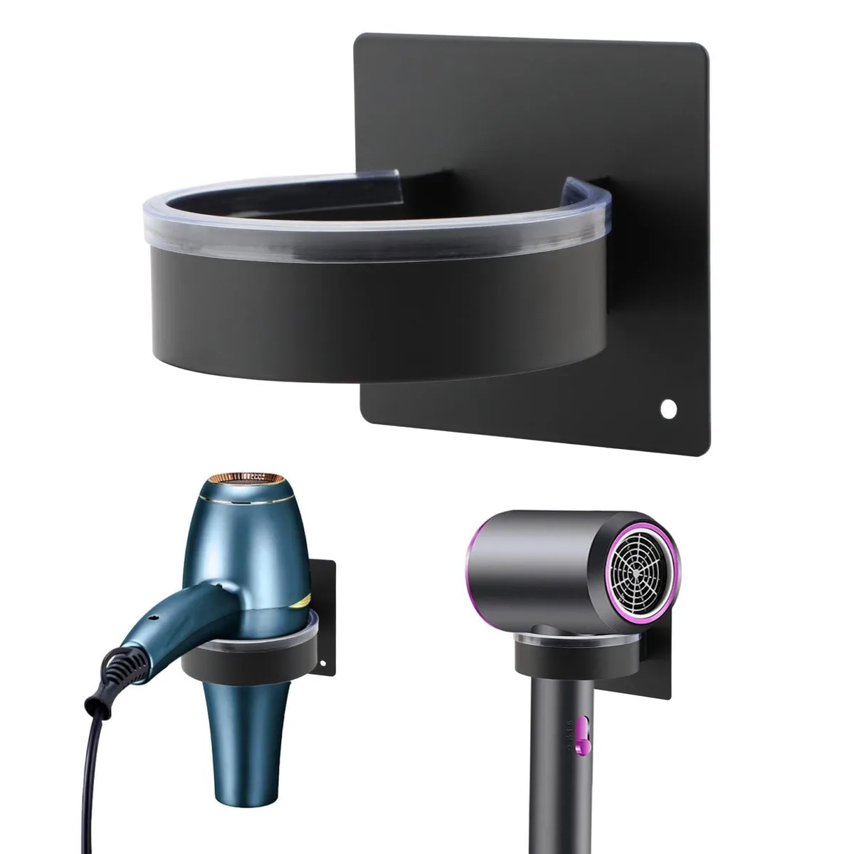  Hair Dryer Holder Wall Mounted Adhesive Space Aluminium Black 8.5cm — product photo