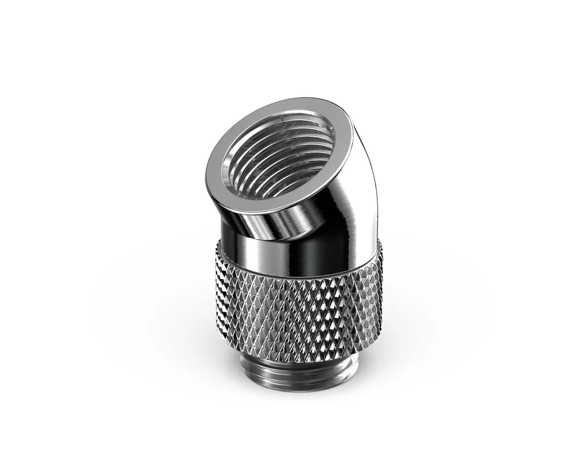 PrimoChill PrimoChill G1/4 30° Rotary Elbow Fitting Silver Nickel diy cooling — product photo