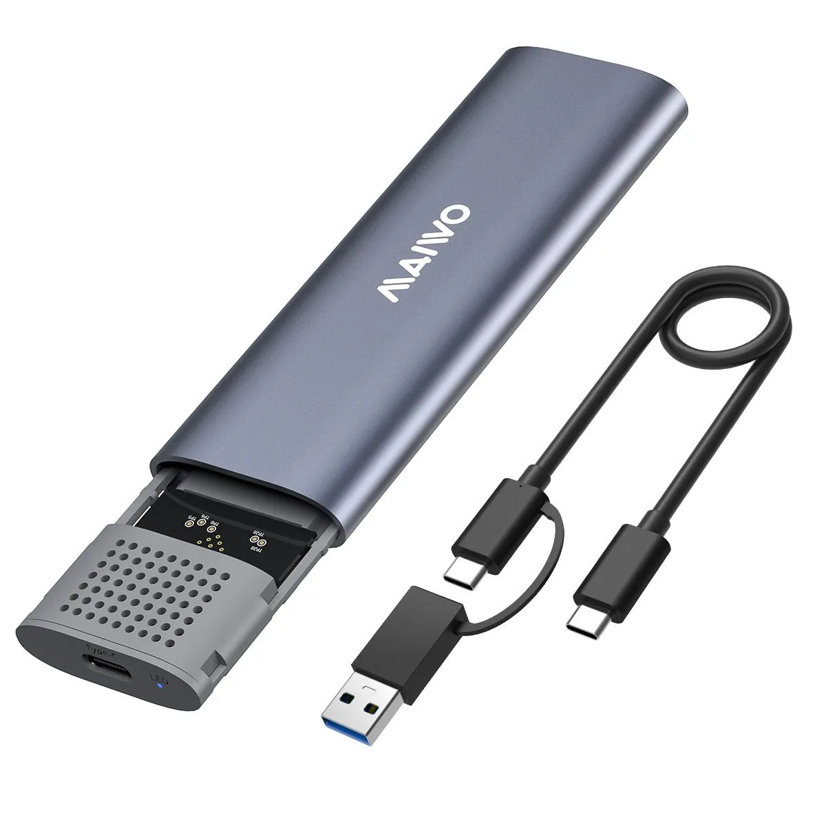 MAIWO MAIWO K1689 M.2 NVME SATA drive enclosure USB 3.1 Gen2 10Gbps aluminium grey — product photo
