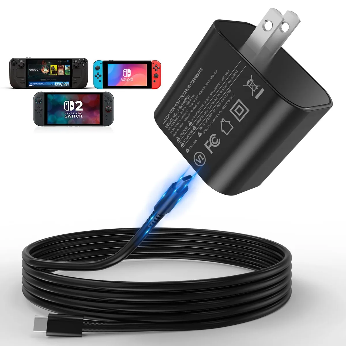  Wodbymat 60W USB-C charger 20V 3A Switch 2 5ft cable — product photo