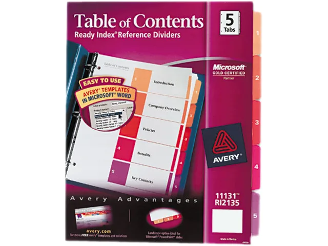 Avery Avery 11131 Tab Dividers 1-5 Multicolor Letter 8.50 x 11.00 5 Tabs Set — product photo