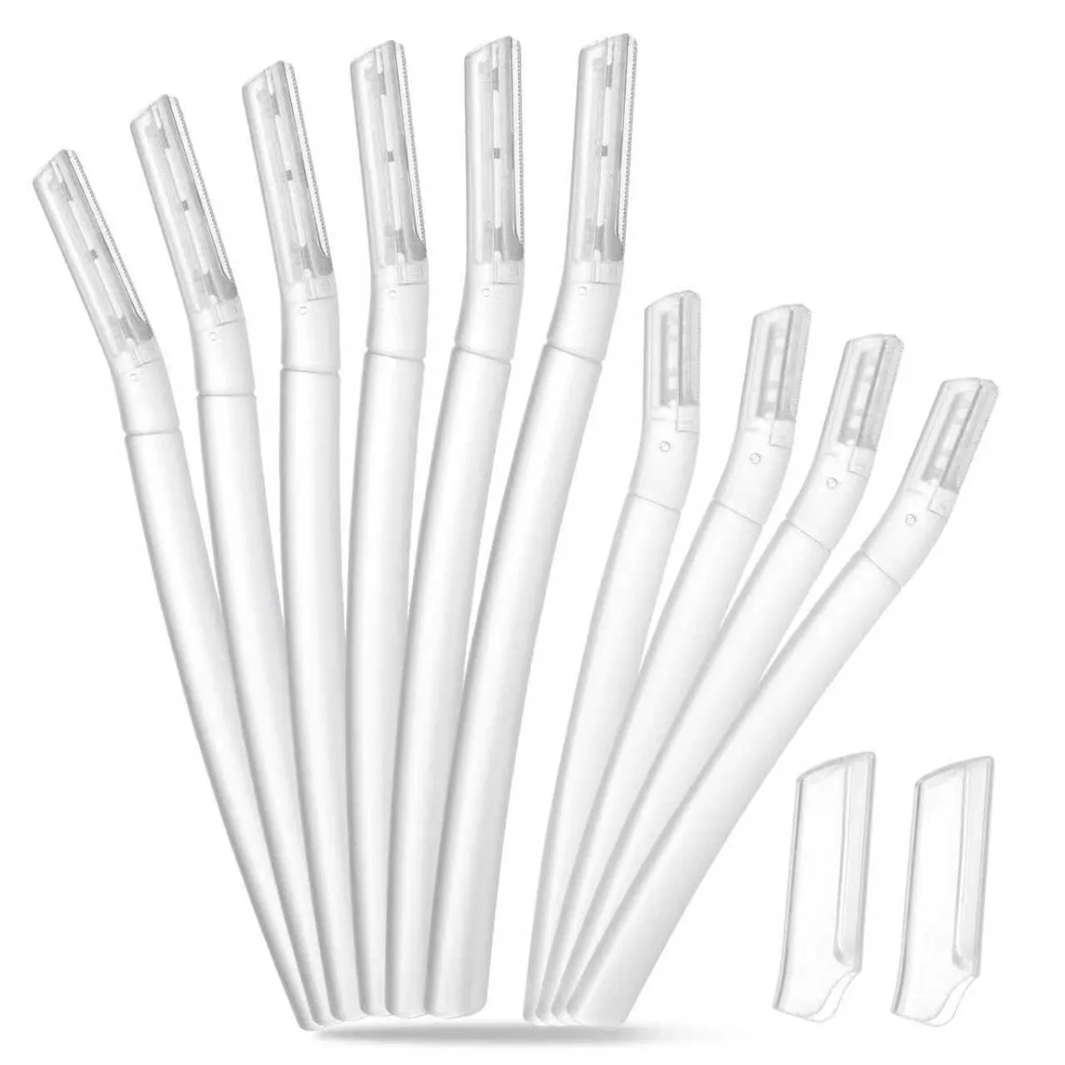 Transparent-handled dermaplaning razors in storage case, ten-piece set