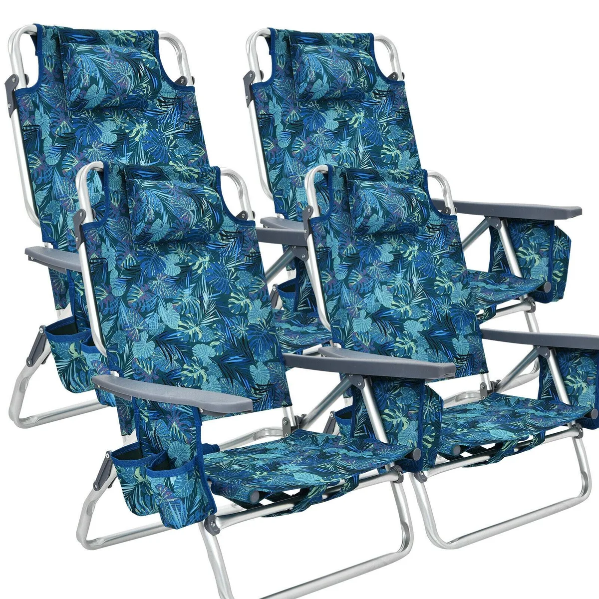 SlickBlue SlickBlue 4-Pack Navy 5-Position Folding Backpack Beach Reclining Chair with Pillow — product photo