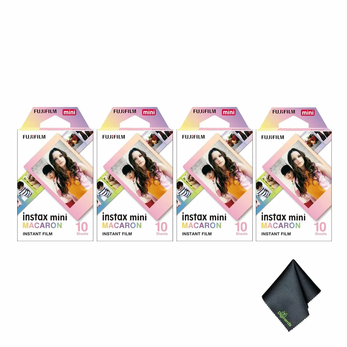 FUJIFILM FUJIFILM INSTAX MINI Macaron Instant Film 10 Exposures 4 Pack with Microfiber Cloth — product photo