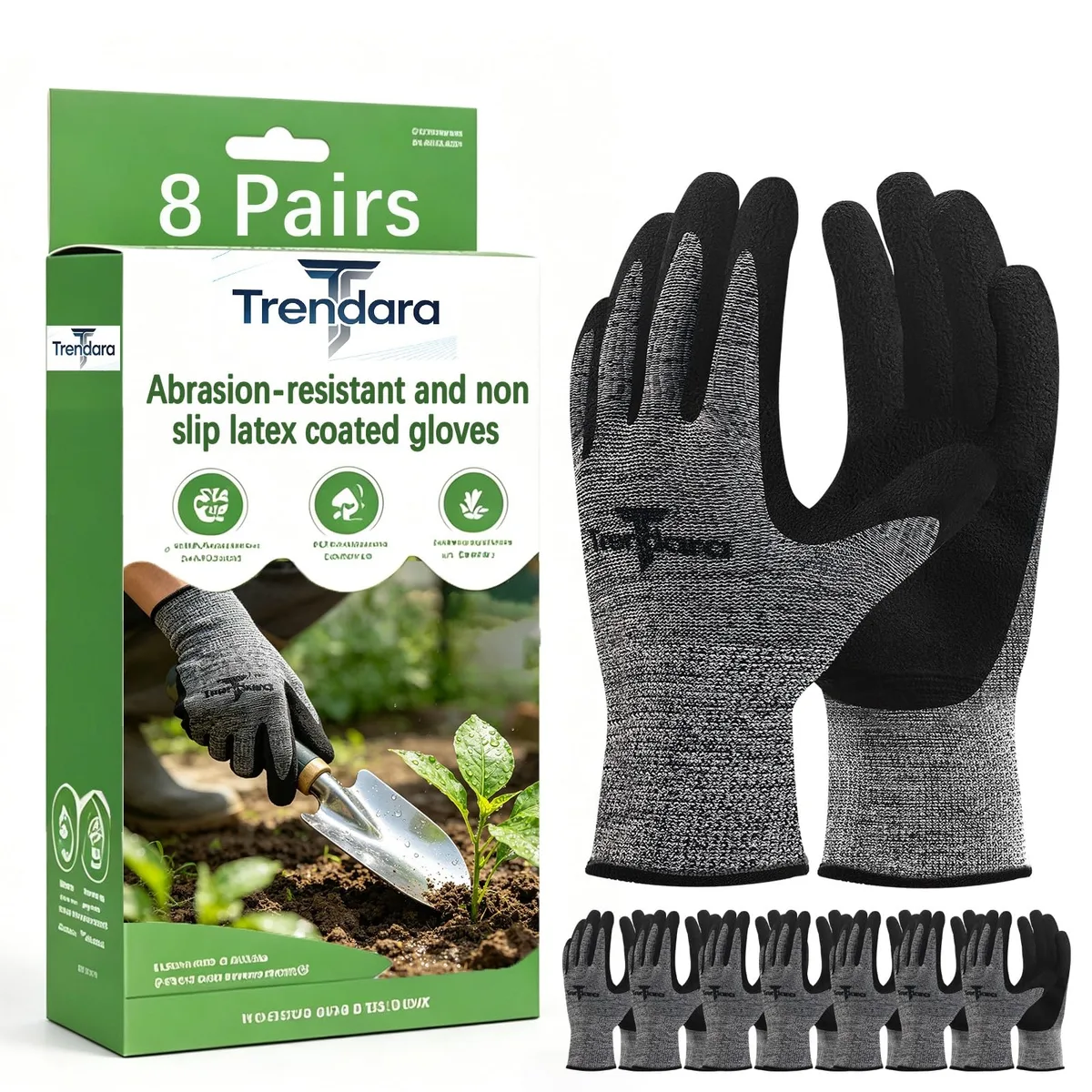  Trendara gardening gloves Size L Grey 8 pairs — product photo