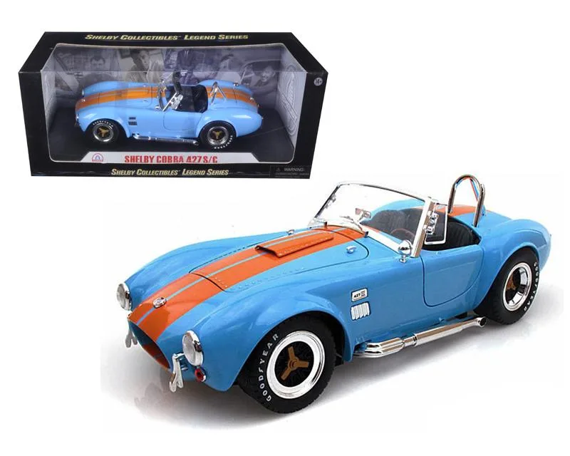 Shelby Collectibles Shelby Collectibles SC129 1965 Shelby Cobra 427 S/C Blue Orange Stripes 1:18 vehicle — product photo