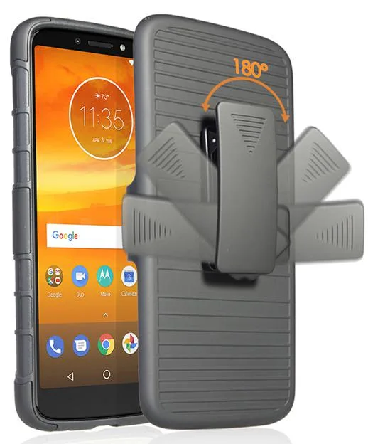 Nakedcellphone Nakedcellphone Magnetic Grip Ring Stand Case + Belt Clip Holster Combo Black for Motorola Moto E5 Plus/Supra — product photo