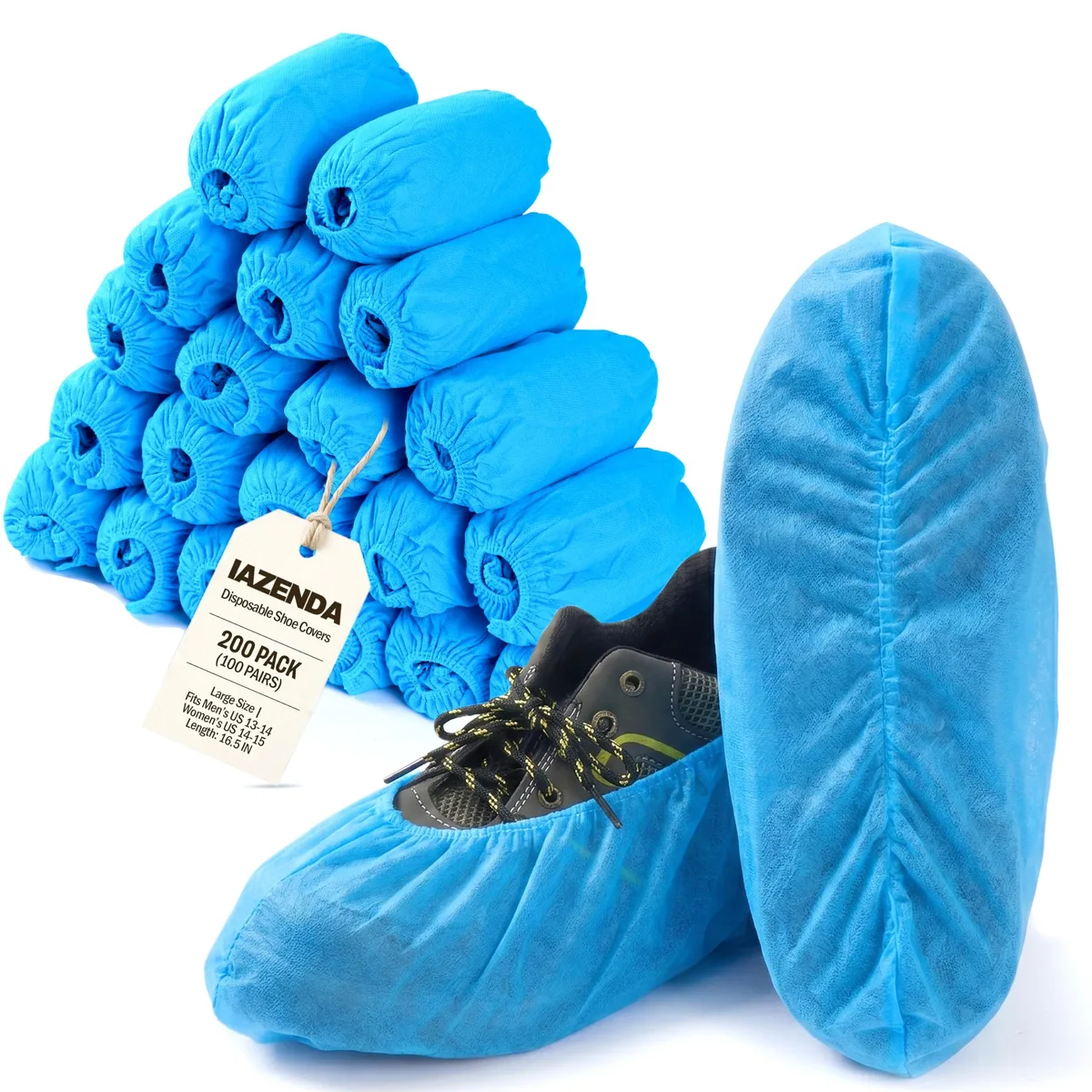  IAZENDA Non-Woven Blue Shoe Covers 200 Pack 16.5 — product photo