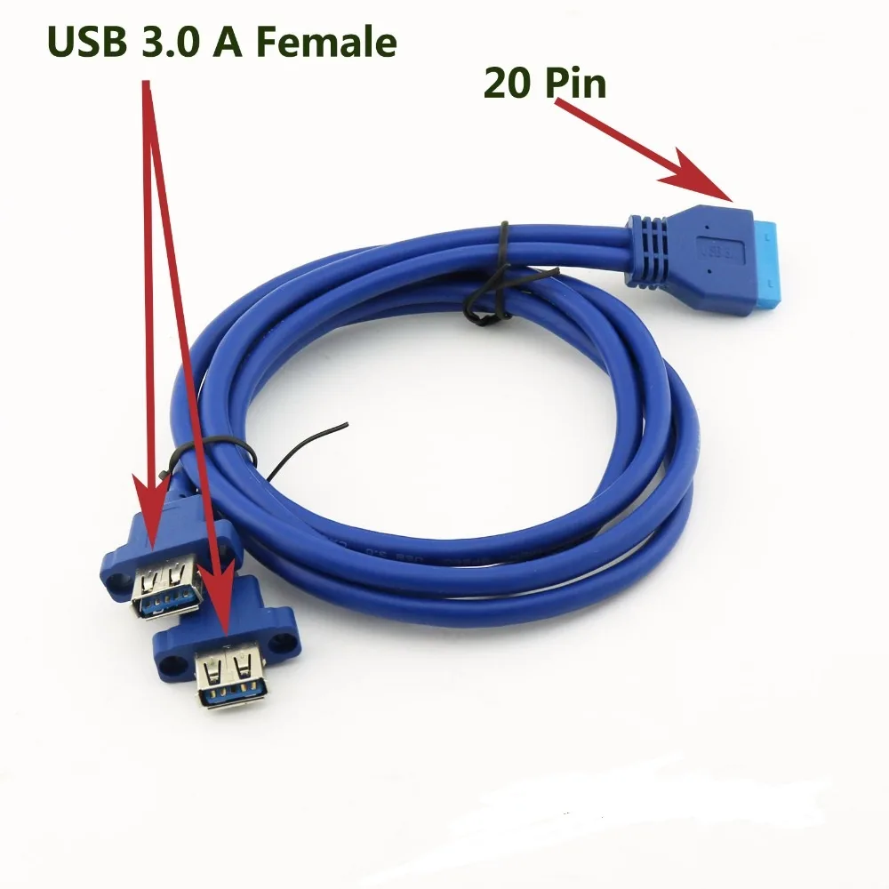 TeKit TeKit USB 3.0 20-Pin to Dual Port A Female Panel Cable 0.5m Blue — product photo