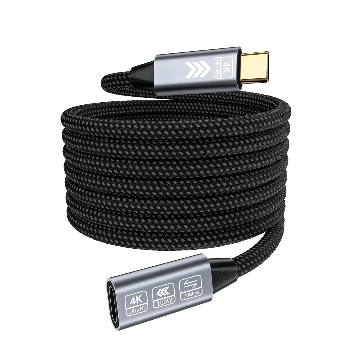 Nylon braided USB-C male to female extension cable 16.5FT