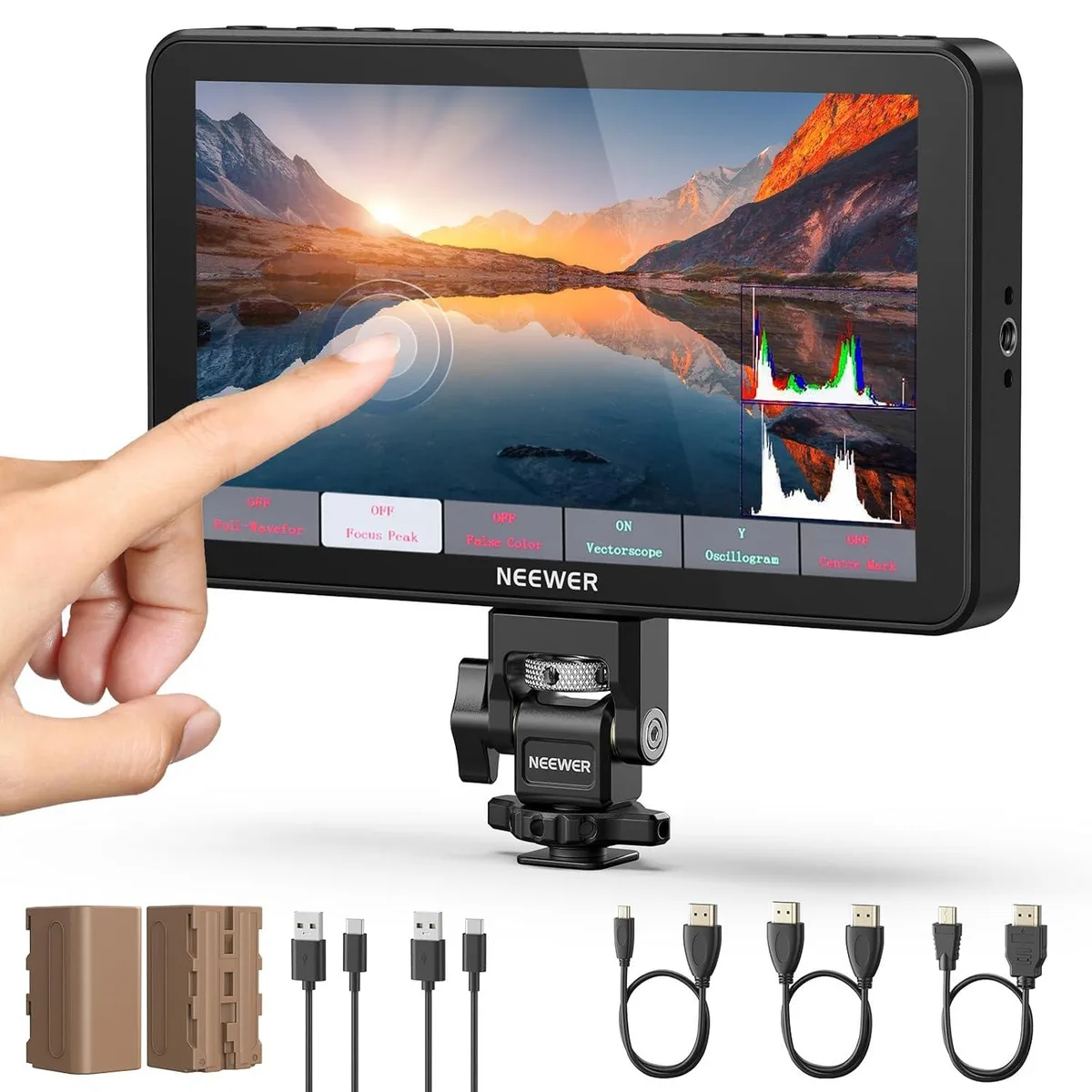 BFKK BFKK F700 7" Camera Field Monitor 2000nit 1920x1080 IPS Touch 4K HDMI Loop 2 NP-F750 Batteries — product photo